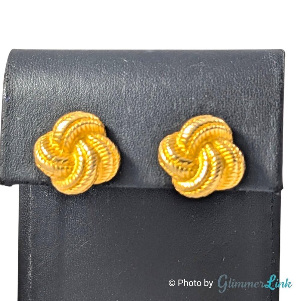 Vintage Carolee Knot Gold Tone Textured Clip On Earrings